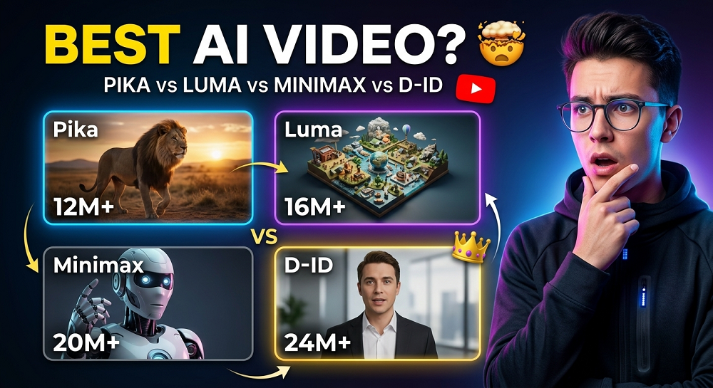pika vs luma vs minimax vs d-id which ai video generator app gives the best output