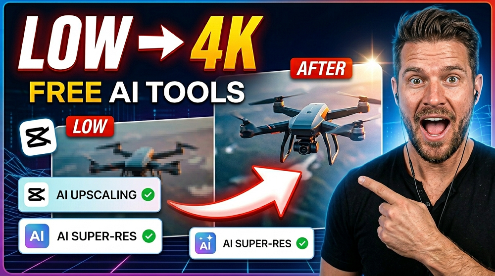 how to upscale and enhance video quality for free using capcut and youcam ai tools